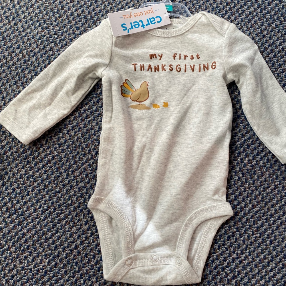 Carter's Gray 'My First Thanksgiving' Baby Onesie. NWT.
